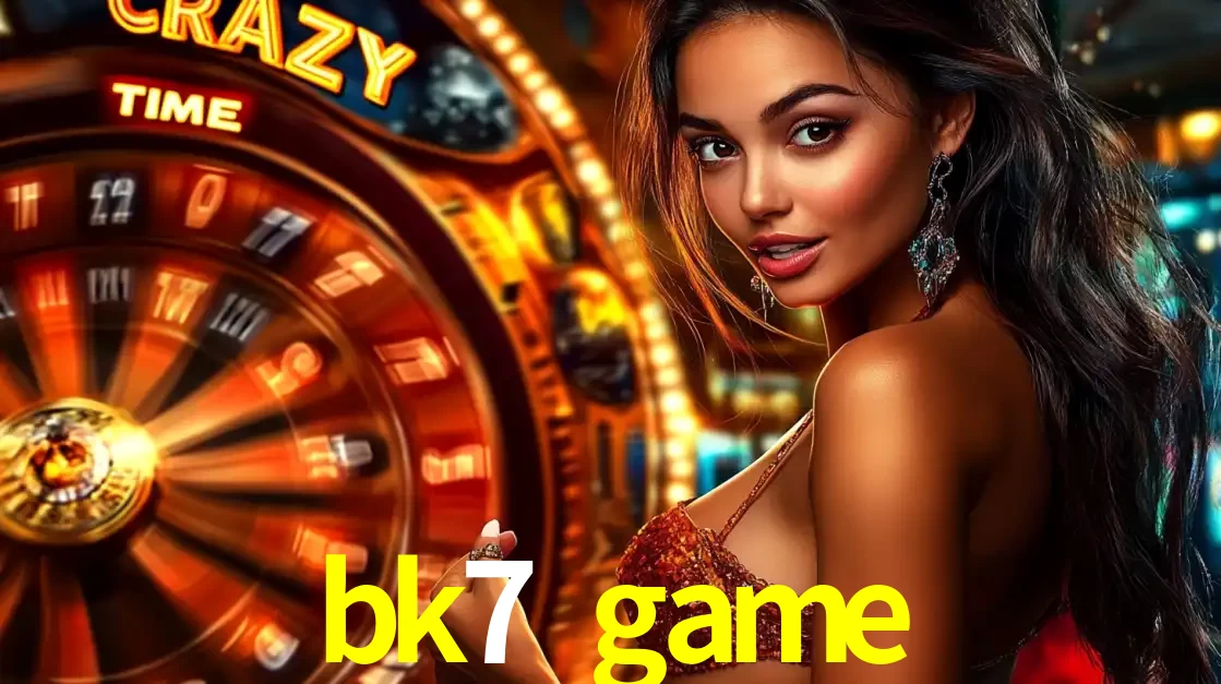 Mulher ao lado da roda de prêmios do jogo de cassino ao vivo Crazy Time, um dos shows de jogos mais emocionantes oferecidos pela plataforma de apostas bk7 game.