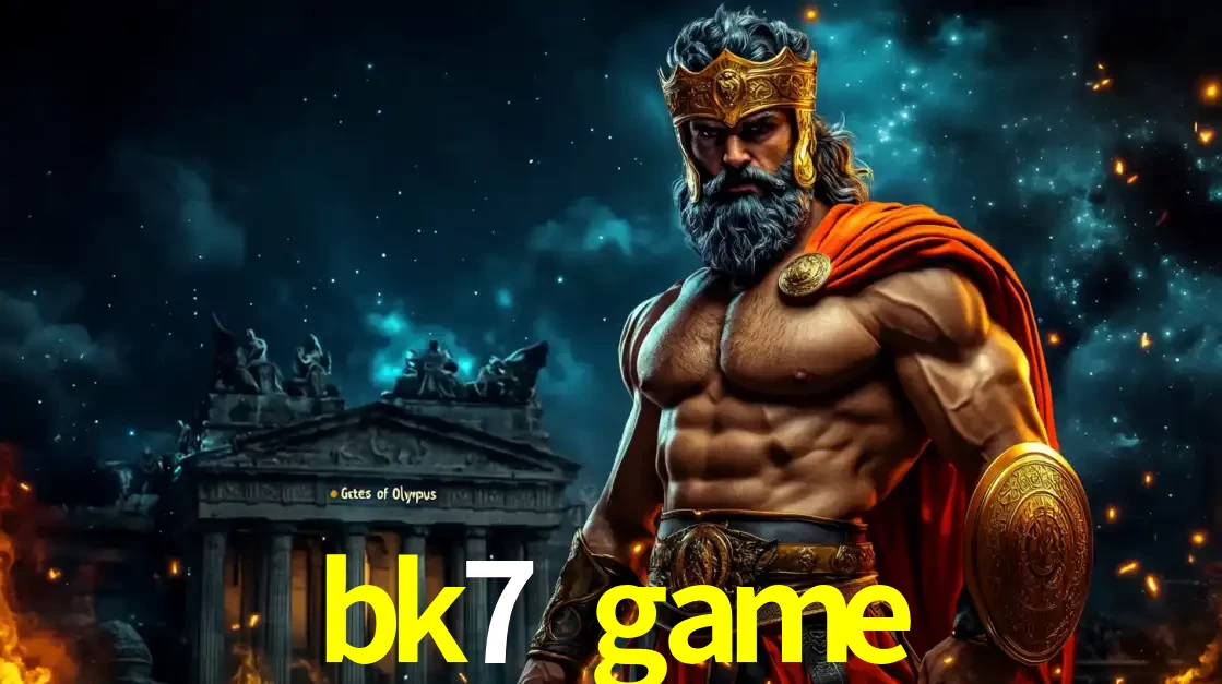 O poderoso Zeus do jogo de slot Gates of Olympus em frente ao seu templo, pronto para lançar multiplicadores divinos e prêmios épicos no cassino online bk7 game.