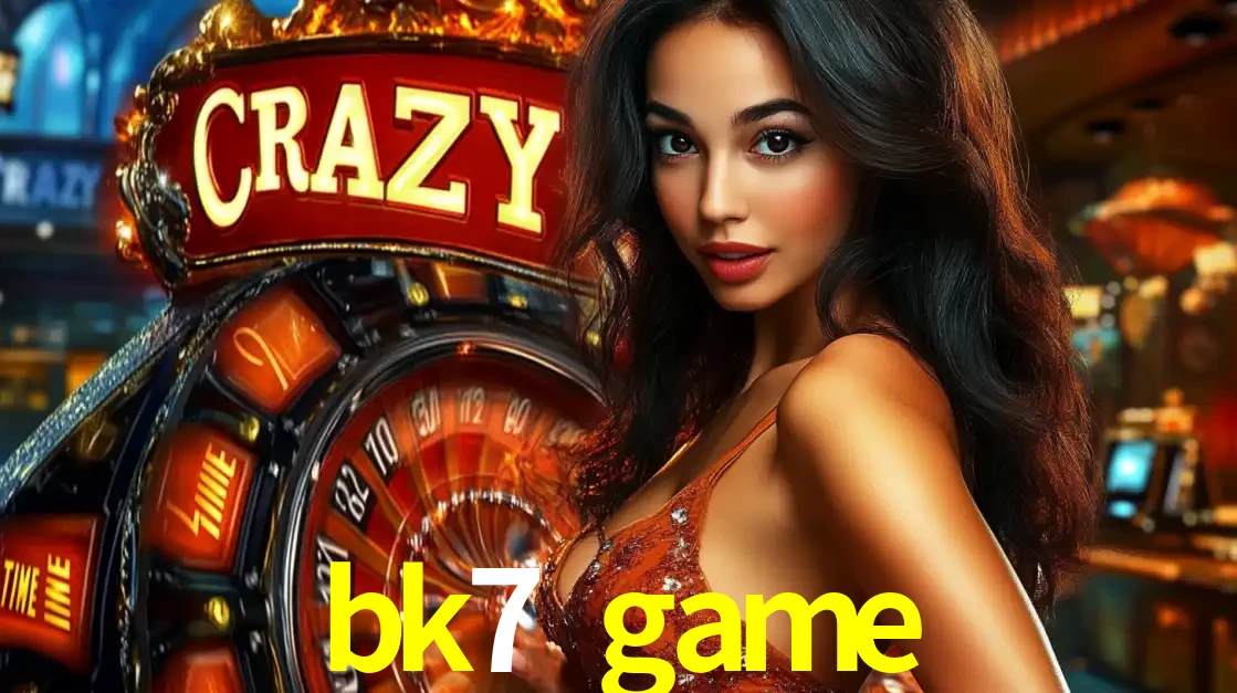 Mulher glamourosa olhando para a câmera com a roda vermelha do Crazy Time ao fundo em um ambiente de cassino, destacando a emoção dos jogos ao vivo no bk7 game.