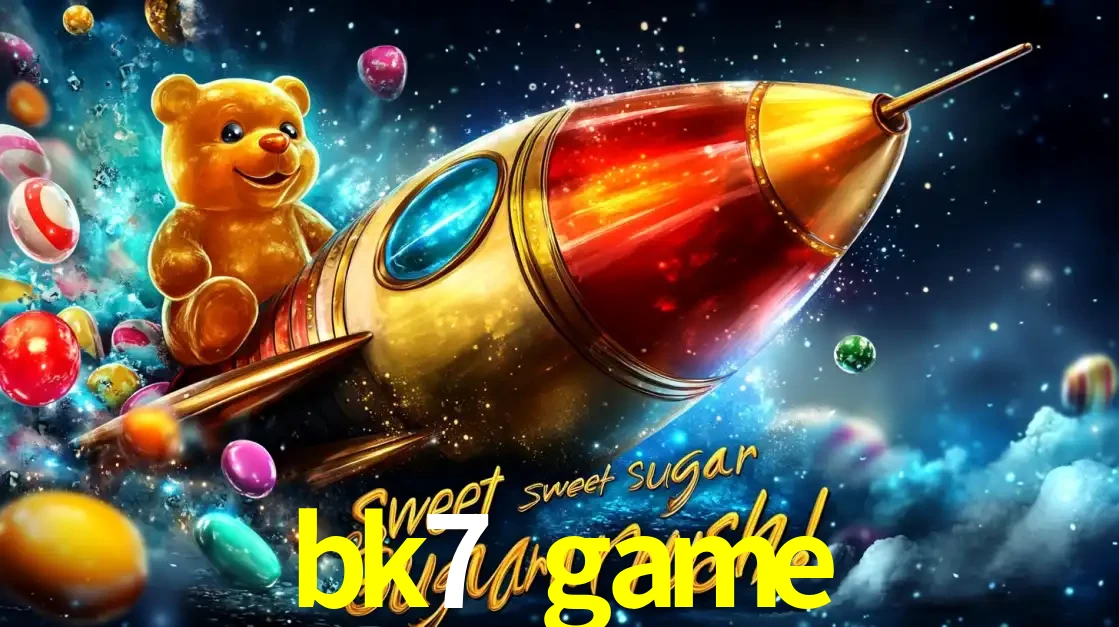 Arte promocional do jogo de slot Sugar Rush, com um urso de pelúcia em um foguete viajando pelo espaço de doces, um dos jogos divertidos disponíveis no cassino bk7 game.