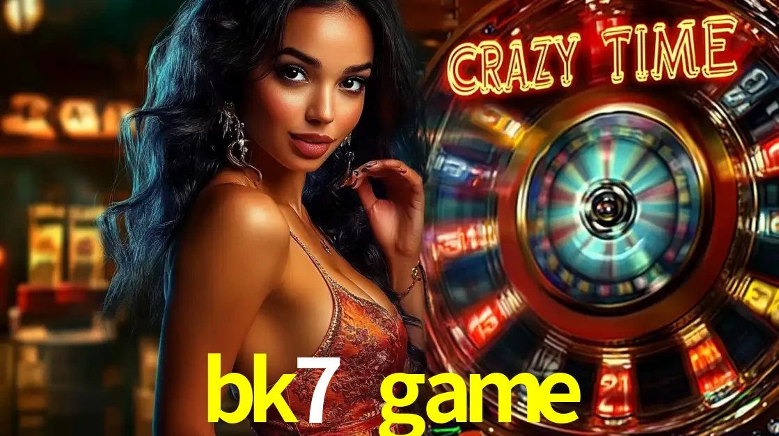 Mulher elegante ao lado da vibrante roda da fortuna do jogo de cassino ao vivo Crazy Time, um dos game shows mais populares e cheios de prêmios do bk7 game.